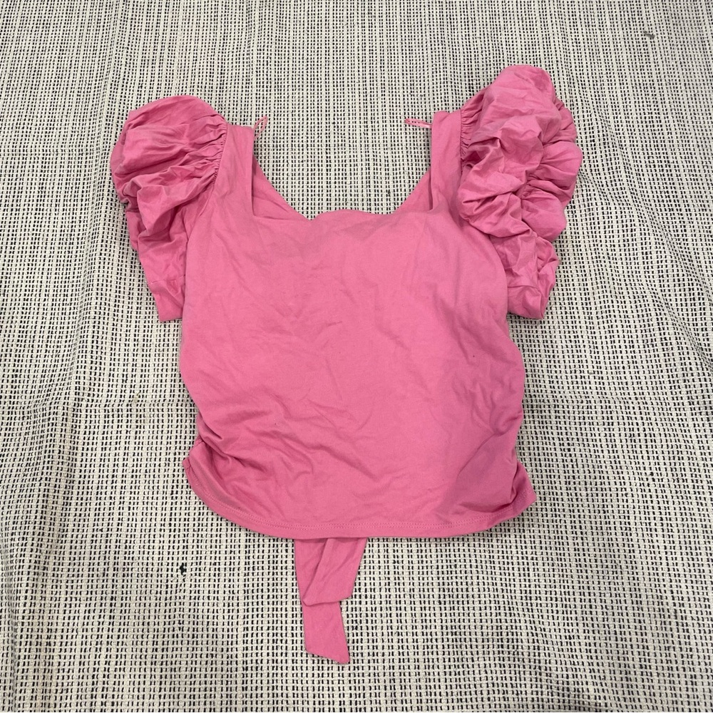 EXPRESS Women's Puff Sleeve Back-Bow Tie Top Size S In Pink
